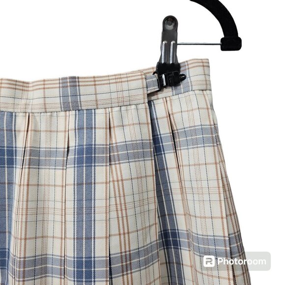 💎Hoshino Pleated Plaid Blue And Cream Tartan Mini Skirt - Picture 4 of 8